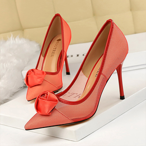 Chaussures à talon pour femme, rose, décorées, à bout pointu, en maille respirante, élégantes, à talons aiguilles, pour femmes - Product Image 5