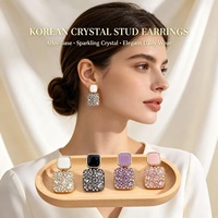 Pendientes de botón suaves y femeninos con diamantes rosas esmaltados, delicados, brillantes, para el fin de semana, joyería de moda para mujer