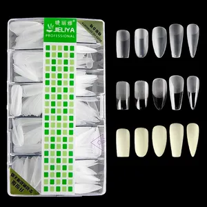 Private Label 500pcs Gel X Nail Tips Full Cover Tapered No White Line Almond Square Ballerina Nail Tips Box Packaging