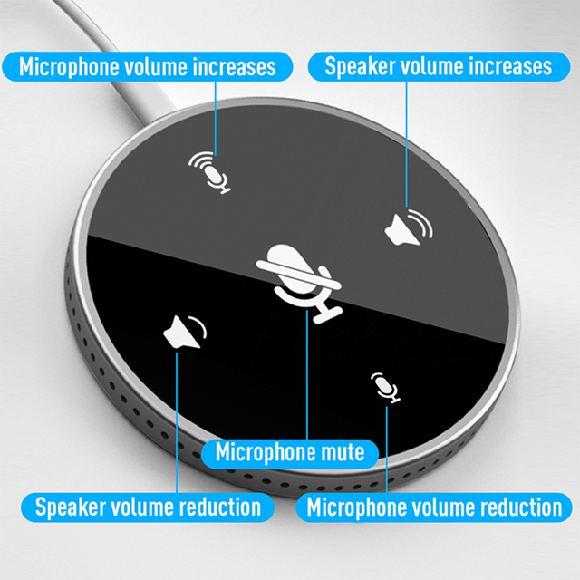 360 Degree Omnidirectional USB Wired Desktop Dynamic Microphone with Radio Speaker for Conference Table Use Metal & Plastic