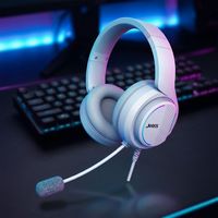 JEDEL Headset Gaming Berkabel dengan Mikrofon Peredam Kebisingan Ringan RGB Headphone Suara Sekitar untuk PC Laptop Gamer