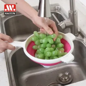 Haixing Hot Sale Kitchen Vegetable Collapsible Colanders Foldable Sink Basket Folding Colander And Strainer Handle