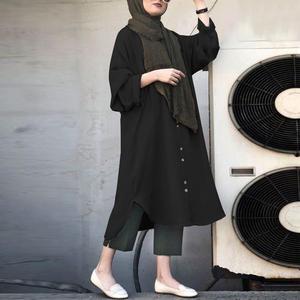 HANO blus Muslim desain terbaru atasan warna polos kemeja panjang Abaya atasan lengan panjang untuk wanita Muslim - Product Image 3