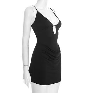 Robe élégante pour femme Viviblook Y25DS549, nouvelle robe décontractée de soirée à bretelles, dos nu, plissée, couleur unie - Product Image 2