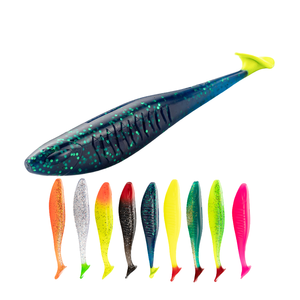 เหยื่อปลอมแบบ T Tail Shad Swimbait เหยื่อยางซิลิกาเจลแบบมีร่อง สำหรับตกปลาแบสในทะเล เหยื่อปลอม TPE แบบนิ่ม ขนาด 10 ซม. 14 ซม. เหยื่อปลอมแบบ Paddle Tail - Product Image 1