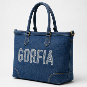 Sac à bandoulière en toile denim avec broderie personnalisée du logo Gorfia Manufacturer, nouvelle collection. - Product Image 3