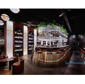 Comptoir de bar moderne en U pour club, bar à vin commercial avec casier à bouteilles, station de bar à cocktails éclairée, solution tout-en-un - Product Image 1