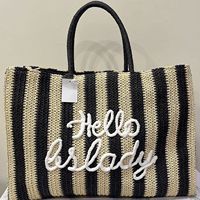 Bolso de Moda de Poliéster con Letra Bordada Hello Lady |   Bolso de hombro para vacaciones de gran capacidad con cierre de cremallera y dos correas |   Playa de Verano
