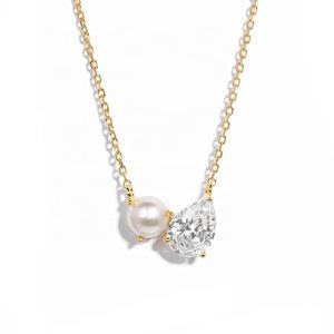 תכשיטי כסף סטרלינג 925 של ג'מנל לנשים, שרשרת תליון עם פנינה טבעית ויהלום ללבישה יומיומית - Product Image 1