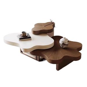 Cloud-Shaped Coffee <b>Table</b> Set <b>Walnut</b> Top Irregular Design Modern Living Room Furniture Minimalist Style - Product Image 5
