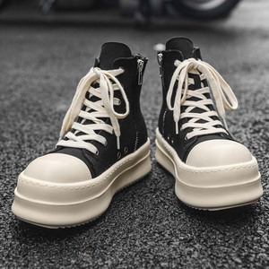 Black and white men's casual high-top thick-soled breathable mesh <b>sneakers</b> suitable for all seasons - Product Image 3