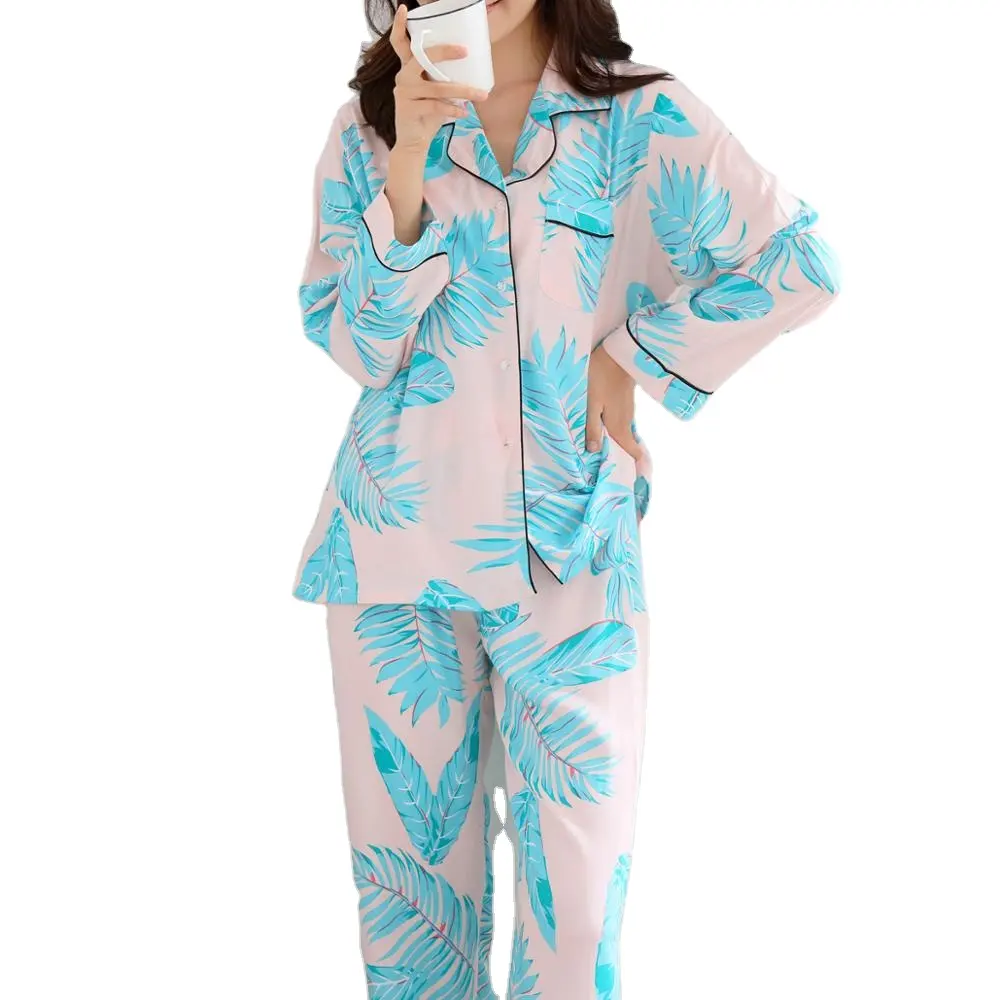 Yaz özel OEM pijama üreticisi pamuklu pijama rayon pijama seti kadın hawaii tarzı kız pijama seti