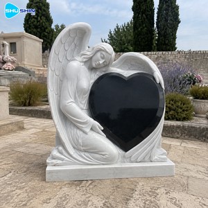 <span class=keywords><strong>Monumento</strong></span> Funerario <span class=keywords><strong>de</strong></span> Ángel Tallado a Mano en Mármol con Lápida <span class=keywords><strong>de</strong></span> Corazón <span class=keywords><strong>de</strong></span> Granito Negro, Estatua Conmemorativa Personalizada, Escultura para Cementerio al Aire Libre - Product Image 3