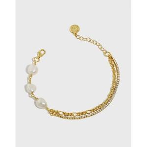 Fashion Jewelry Luxury Baroque <b>Pearl</b> 925 Silver Two-layers Tennis Chain <b>Bracelet</b> <b>Women</b> 18K Gold Plated Sterling Silver <b>Bracelet</b> - Product Image 1