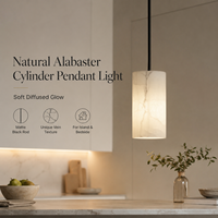 Lampe suspendue cylindrique moderne YH en albâtre, abat-jour en pierre naturelle blanche, tige noire, pour îlot de cuisine, chevet, couloir
