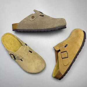 Birkenstocks Mules de pêcheur pour hommes toutes saisons en plein air Sabots Sandales de gladiateur à bout carré Pantoufles de massage en cuir véritable beige - Product Image 2