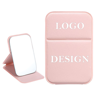 Miroir de maquillage pliable avec logo personnalisé, miroir de vanité portable HD argenté pour bureau et dortoir