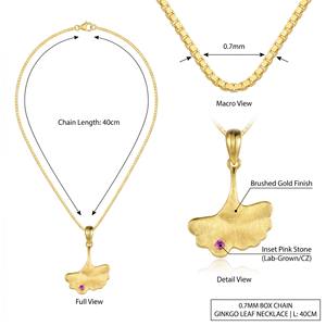 Exquisito Collar con Colgante de Hoja de Ginkgo en Oro Sólido de 9K/14K/18K con Acento de Zafiro Rosa para Regalo, Joyería de Cumpleaños - Product Image 5