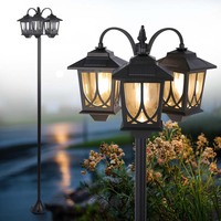 Lampadaire solaire TSINYE à 3 têtes, IP44, étanche, pour extérieur, jardin, lumière solaire 3000K blanc chaud, ampoule remplaçable 3000K