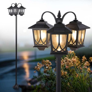 Lampadaire solaire TSINYE à 3 têtes, IP44, étanche, pour <span class=keywords><strong>extérieur</strong></span>, jardin, lumière solaire 3000K blanc chaud, ampoule remplaçable 3000K - Product Image 5