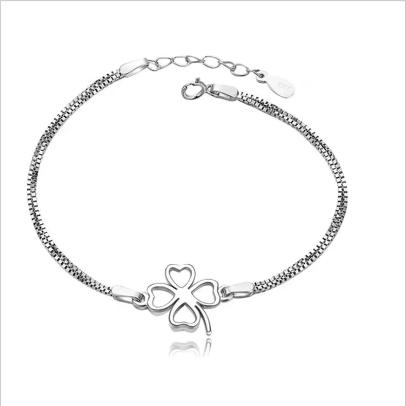 S925 gümüş bilezik mücevherat kore versiyonu klasik popüler moda dört yapraklı yonca bilezik toptan