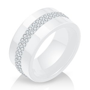 <b>Ceramic</b> Fashion <b>Ring</b> 10MM Double Row Rhinestone Inlay Unisex Jewelry Gift White Black Red AB Color Options - Product Image 2