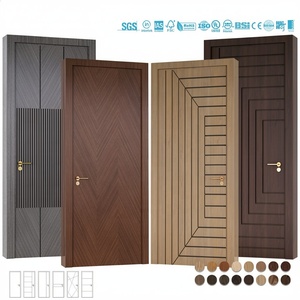 Porte intérieure moderne en bois massif imperméable pour appartement et villa, noyer et chêne à âme pleine - Product Image 1