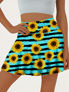 Minifalda acampanada de cintura natural, azul y negra, de punto, elástica, informal, para verano - Product Image 5