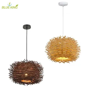 Luces colgantes de yute de bambú para cocina, lámpara de diseño clásico de alta calidad, linterna redonda, luces tejidas a mano