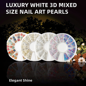 Décoration d'ongles 3D mixte, plateau tournant en plastique blanc, 12 perles carrées, perles bling semi-circulaires à fond plat de 2-5 mm pour manucure DIY - Product Image 2