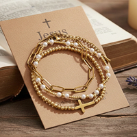 Bracelet à breloques en forme de croix de Jésus chrétienne Go2boho pour femmes, plaqué or 18 carats, perles de perles, chaîne à maillons, bracelets, cadeaux religieux