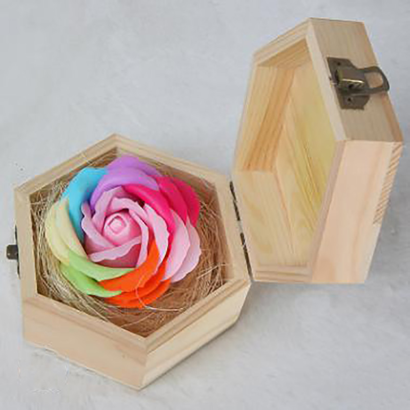 HS-3-6 esagonale scatola di legno colorato rosa scuro/#6