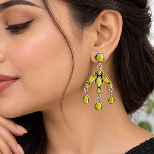 Boucles d'oreilles pendantes en argent oxydé jaune et noir, style mode, avec pierres précieuses, pour femmes, vente en gros - Product Image 5