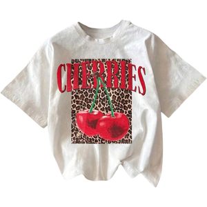 FOXA Camiseta con estampado de cerezas para mujer, manga corta, cuello redondo, top de verano, camiseta de algodón transpirable - Product Image 1