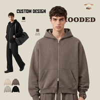 Hoodie Pria Custom Logo Private Label Grosir 320G, Resleting Berkualitas, Model Longgar, Saku Jahit, Warna Solid, Cocok untuk Musim Gugur