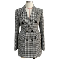 Mantel Wol Wanita, Jaket & Mantel Perempuan Wol Koleksi Baru Musim Dingin 2021 Klasik Houndstooth