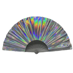 33Cm Iridescent Reflective <b>Fan</b> Neon Plastic Rib PVC <b>Large</b> Hand <b>Fan</b> for Rave Party - Product Image 1