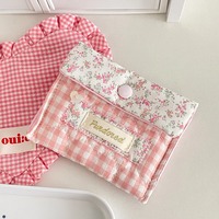 Trousse de maquillage compacte en polyester rouge rose à motif dessin animé, avec fermeture éclair, organiseur de toilette, étui de beauté à carreaux