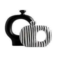 Vase en céramique rayé noir et blanc Qianrui, design moderne et créatif, haut de gamme, pour arrangement floral de table, décoration pour salon et mariage