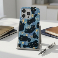 Coque de téléphone antichoc en TPU Mowang à motif animalier chat pour 16/18 Pro Max, modèle Glacier avec éléments Lune et Étoile