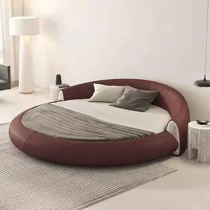 Shann furniture latest design round bed frame natural marble luxury round leather bed