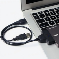 Câble USB 2.0 double vers SATA 7+15/22 broches en cuivre pour disque dur SSD 2,5/3,5 pouces avec port d'alimentation CC