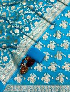 Nouveautés Premium : Robe Traditionnelle Indienne en Soie Georgette Banarasi Tissée à la Main, Tenue de Soirée Élégante pour Femme - Product Image 2