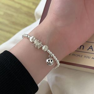 Yinruitai S925 Sterling Silver <b>Bracelet</b> Women Round <b>Beads</b> Cartoon Smile Charm Elastic Rope Fashion Jewelry Everyday Wear - Product Image 5