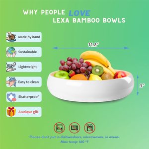 Grand saladier en bambou naturel, bol de service blanc léger, bols pour collations, récipient à fruits pour la cuisine, plat décoratif - Product Image 5