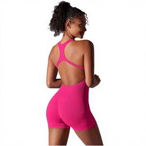 Mono corto de yoga sin costuras para mujer, de una pieza, transpirable, elástico en cuatro direcciones, de secado rápido, con cintura elástica, ropa deportiva. - Product Image 3