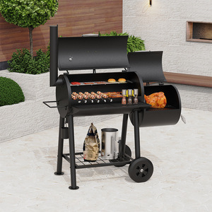 Outdoor Large American Style Smoker Grill With Trolley And Smoke Chamber For BBQ Cooking - Product Image 2
