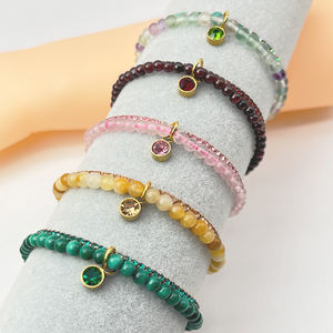 Bracelet en pierre naturelle de 4mm & Lnsert Drill Bracelet Set Bling Girl Jewelry Elastic Shinning Teniss Bracelets Set - Product Image 2