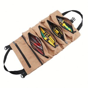 16oz Heavy Duty Canvas Hanging <b>Tool</b> <b>Roll</b>, Portable Car Storage Pouch for Electrician & Repair <b>Tools</b> - Product Image 1