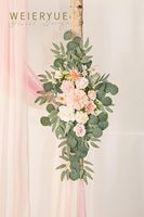 Kit de décoration d'arche de mariage 5 pièces avec 2 arrangements de fleurs artificielles en soie et 3 draperies transparentes suspendues pour toile de fond de mariage